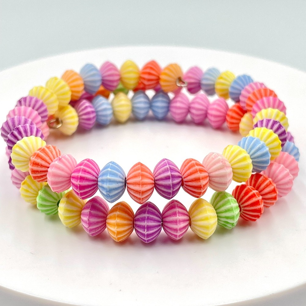 Vintage Y2K Pastel Rainbow Bicone Bead Double Wrap Wire Wrap Coil Bracelet